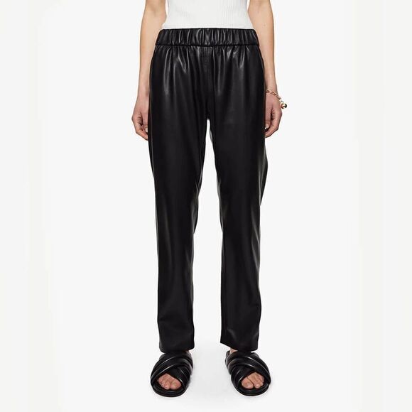Anine Bing Vegan Leather Colton Black Pants Straight Leg Trousers Size L - Picture 6 of 14